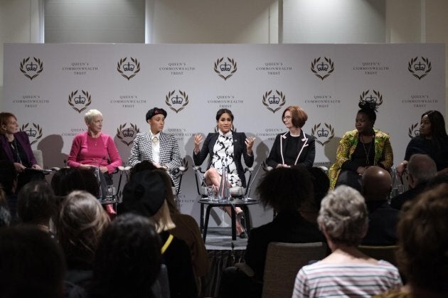 Meghan Markle participates in a panel on International Women's Day for the Queen's Commonwealth Trust.