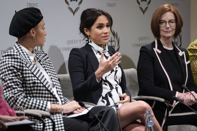 Meghan Markle participates in a panel on International Women's Day for the Queen's Commonwealth Trust.