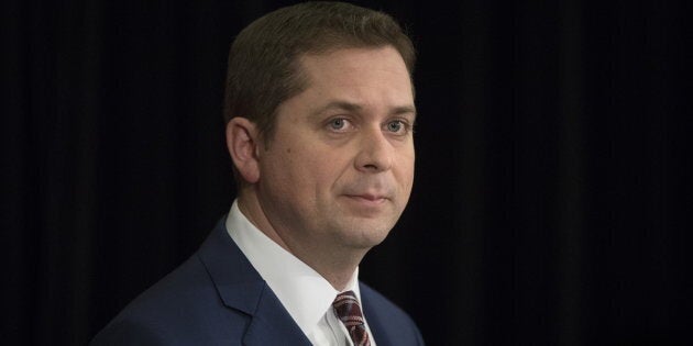 Conservative Leader Andrew Scheer speaks during a press conference in Toronto on March 7, 2019.