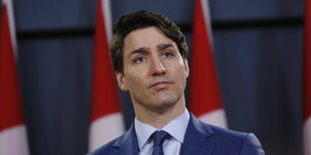 Justin Trudeau, Canada's prime minister, listens during a news conference at the National Press Theatre in Ottawa on March 7, 2018.