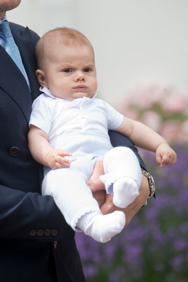 Prince Oscar of Sweden, daring you to tell him he's too young for cake, at Crown Princess Victoria of Sweden's 39th Birthday celebrations at Solliden Palace on July 14, 2016 in Oland, Sweden.