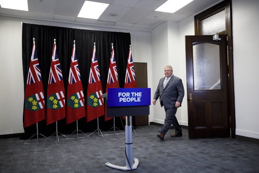Ontario Premier Doug Ford arrives to a press conference at Queen's Park in Toronto to discuss the integrity commissioner's report into allegations he breached conflict of interest rules on March 20, 2019.
