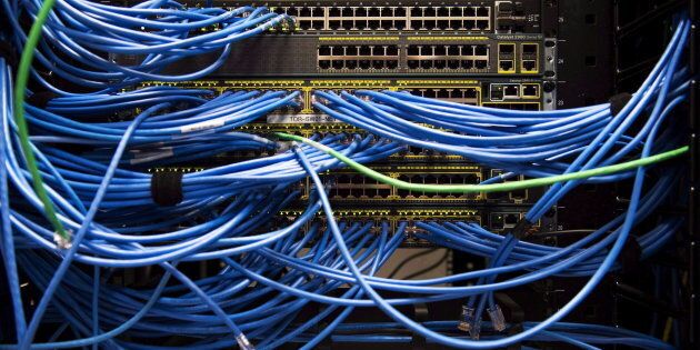 Networking cables and circuit boards are shown in Toronto on Nov. 8, 2017.