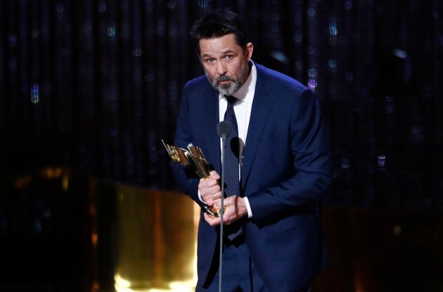 Billy Campbell accepts the award for best lead actor in a limited series for "Cardinal: Blackfly Season" at the 7th annual Canadian Screen Awards in Toronto on March 31, 2019.