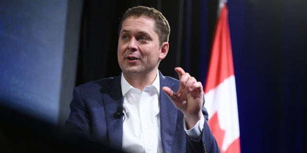 Conservative Leader Andrew Scheer takes part in an armchair discussion at the Manning Networking Conference in Ottawa on March 23, 2019.