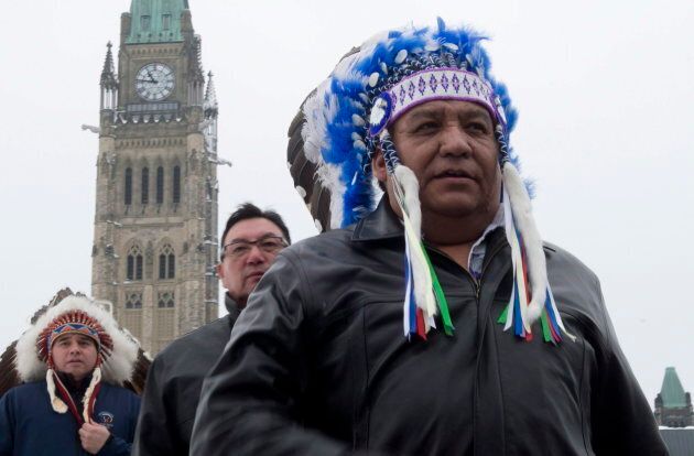 Steve Courtoreille, Chief of the Mikisew Cree First Nation, at Parliament Hill after speaking about legal action against the federal government in Ottawa on Jan. 8, 2013.