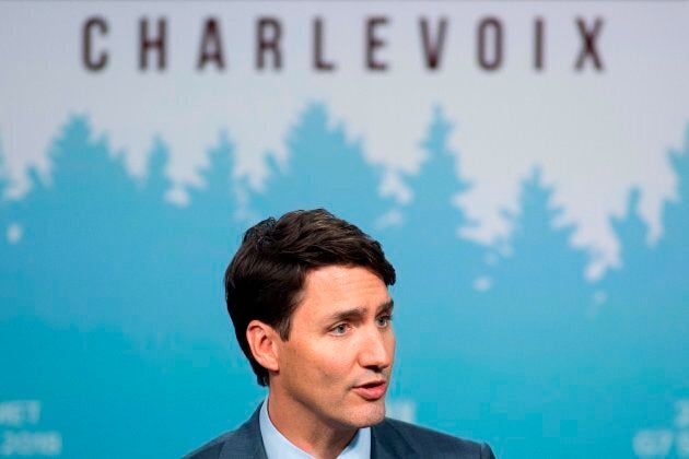 Canadian Prime Minister Justin Trudeau addresses a press conference at the conclusion of the G7 summit in La Malbaie, Quebec, June 9, 2018.