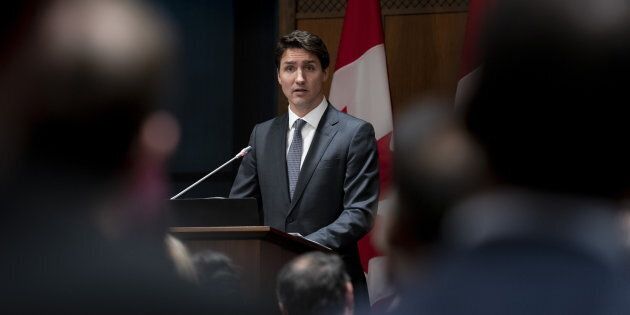 Prime Minister Justin Trudeau speaks at a caucus meeting on Parliament Hill in Ottawa on April 2, 2019.