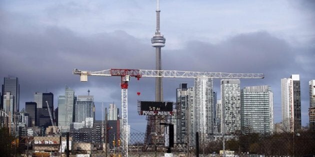 The CN Tower can be seen in the Toronto skyline in Toronto on April 25, 2017.