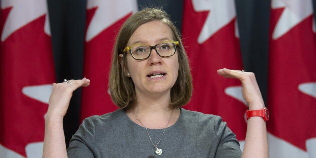 Democratic Institutions Minister Karina Gould responds to a question during a news conference in Ottawa on April 8, 2019.