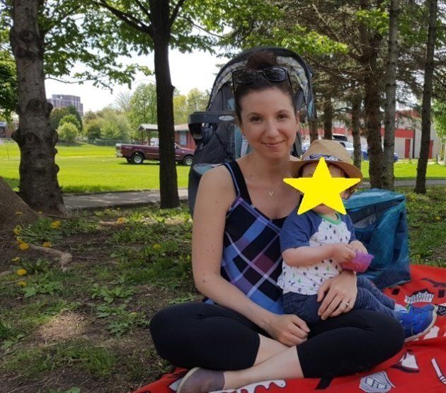 Natalie Stechyson takes her son to the park two days after her second surgery to remove her molar pregnancy from her body.