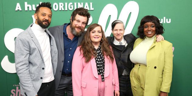Ian Owens, Luka Jones, Aidy Bryant, John Cameron Mitchell, and Lolly Adefope at the premiere of Hulu's 'Shrill' in New York on March 13, 2019.