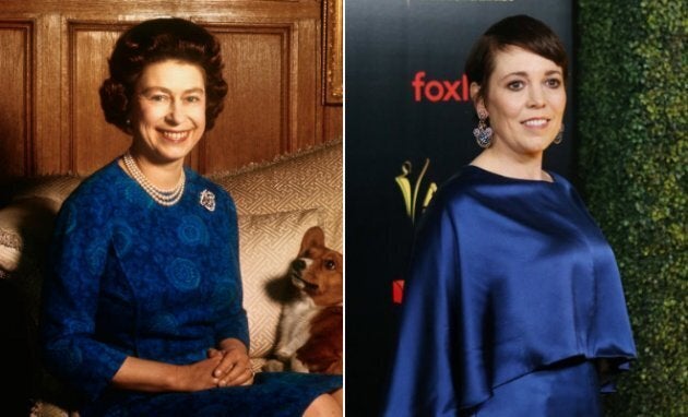 Left: Queen Elixabeth II in 1970. Right: Olivia Colman at the AACTA International Awards in Los Angeles on Jan. 4, 2019.