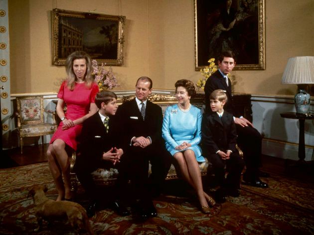 The royal family at Buckingham Palace in 1972. Left to right: Princess Anne, Prince Andrew, Prince Philip, Queen Elizabeth, Prince Edward and Prince Charles.