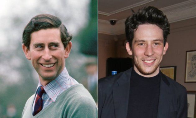 Left: Prince Charles fishing, 1970s. Right: Josh O'Connor in London on Feb. 16, 2018.