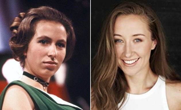 Left: Princess Anne at the Society of Film and Television Awards on March 4, 1971. Right: Erin Doherty.