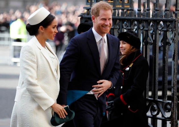Britain's Prince Harry and Meghan, the Duchess of Sussex arrive to attend the Commonwealth Service at Westminster Abbey on Commonwealth Day in London, Monday, March 11, 2019. They announced today that they plan to keep their baby news private.
