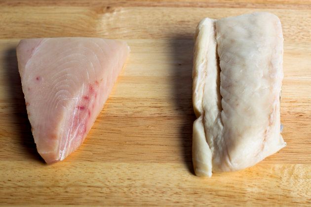 Albacore tuna, left, and escolar, right.