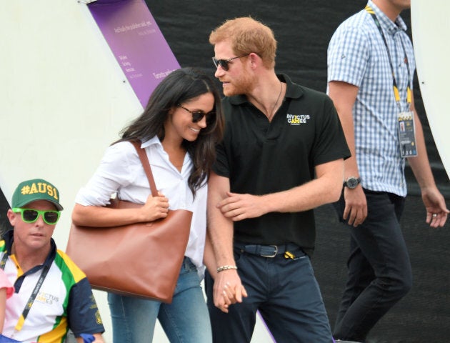 Meghan Markle and Prince Harry attend the Wheelchair Tennis on day three of the Invictus Games Toronto 2017 at Nathan Philips Square on Sept. 25, 2017 in Toronto.