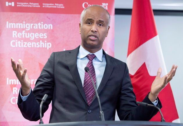 Immigration Minister Ahmed Hussen makes an announcement of support for pre-arrival services at the YMCA in Toronto on Jan. 14, 2019.