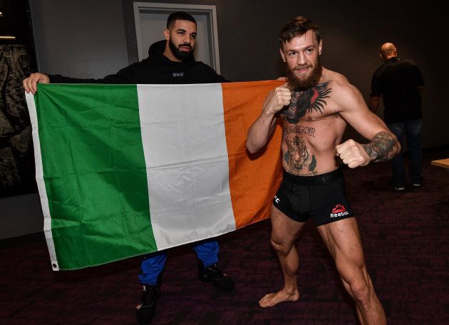 Drake poses for a photo with Conor McGregor backstage during the UFC 229 weigh-in on Oct. 5, 2018 in Las Vegas.