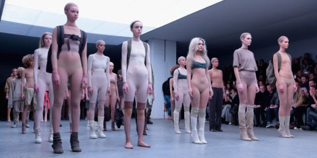 NEW YORK, NY - FEBRUARY 12: Models on the runway at the adidas Originals x Kanye West YEEZY SEASON 1 fashion show during New York Fashion Week Fall 2015 at Skylight Clarkson Sq on February 12, 2015 in New York City. (Photo by Gareth Cattermole/Getty Images for adidas)