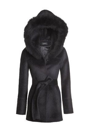 Sentaler Hooded Wrap Coat With Fur Trim