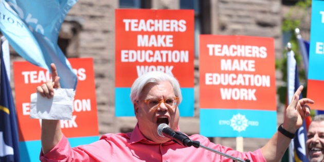 TORONTO, ON- MAY 14 May 14, 2015 . Fred Hahn, president of CUPE, Ontario speaks to high school teachers and their supporters during a rally outside Queens Park amid negotiations with the school boards and provincial government.. (Vince Talotta/Toronto Star via Getty Images)