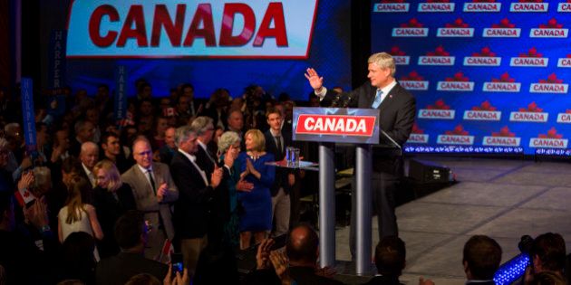 Conservative Leader Stephen Harper, Canada's prime minister, waves as he attends a news conference where he conceded victory on election day in Calgary, Alberta, Canada, on Monday, Oct. 19, 2015. Justin Trudeau's Liberal Party has swept into office with a surprise majority, ousting Prime Minister Stephen Harper and capping the biggest comeback election victory in Canadian history. Photographer: Ben Nelms/Bloomerg