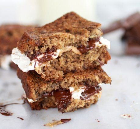 Grilled Banana Bread Peanut Butter S'more With Vanilla Marshmallows