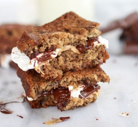 Grilled Banana Bread Peanut Butter S'more With Vanilla Marshmallows