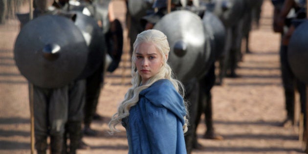 FILE - This file publicity image released by HBO shows Emilia Clarke as Daenerys Targaryen in a scene from