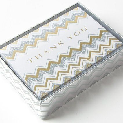 Silver And Gold Chevron Thank You Notes