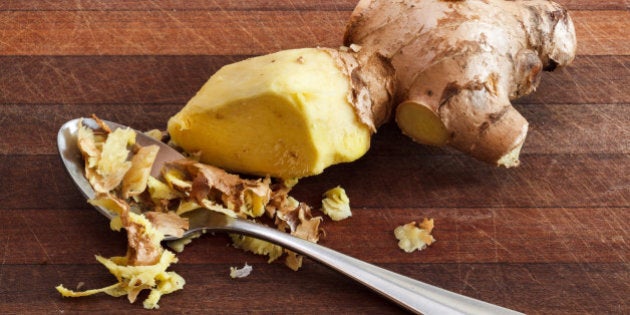 A teaspoon is the best tool to peel the skin off ginger.