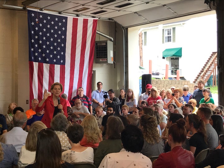 Sen. Elizabeth Warren (D-Mass.) received cheers from the crowd in Kermit, West Virginia, as she spoke about unions, teachers and her opioid policy proposal.