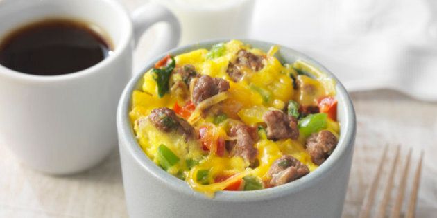 Beef and egg breakfast mug. Current research encourages redistributing protein throughout the day so that itâs more evenly consumed. Photo courtesy of USDA AMS.