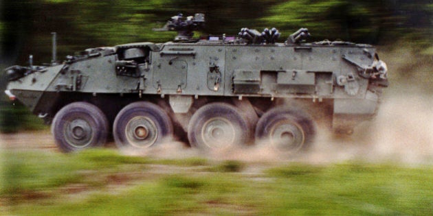 UNDATED: (FILE PHOTO) The Stryker Light Armored Vehicle is shown is this undated army handout photo. The new Interim Armored Vehicle was named after two unrelated Medal of Honor recipients, Pfc. Stuart S. Stryker who received the Medal of Honor in World War Two and Robert F. Stryker who received the Medal of Honor in the Vietnam War. Both men were killed in action and received the Medal of Honor posthumously. (Photo by General Dynamics Land Systems Division/Getty Images)