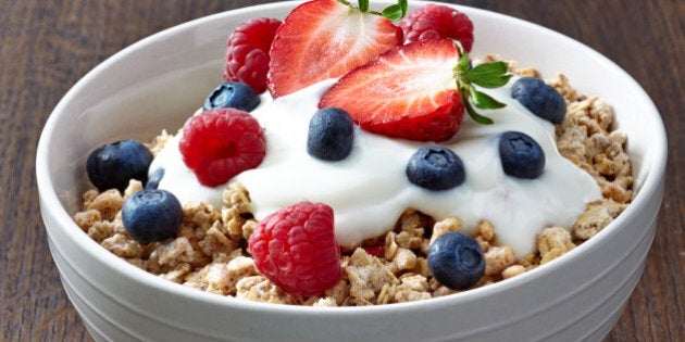 bowl of muesli and yogurt with...