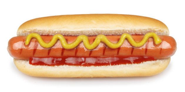 Hot dog grill with mustard isolated on white background.