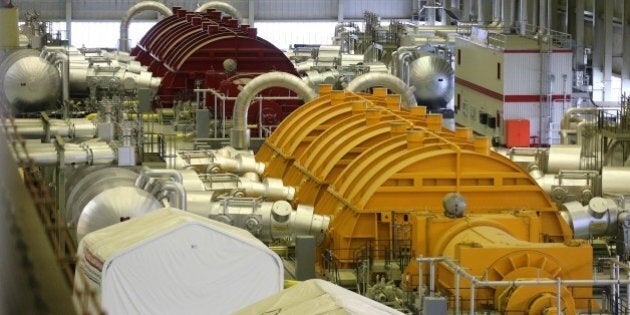 DARLINGTON, ON- DECEMBER 16: The turbines in the Power House are also colour coded. Darlington Nuclear Power Plant is currently ramping up to do a decade long refit of all four reactors. Ontario Power Generation has also built a mock up of a reactor so that crews can practice leading up to the refit. (Steve Russell/Toronto Star via Getty Images)