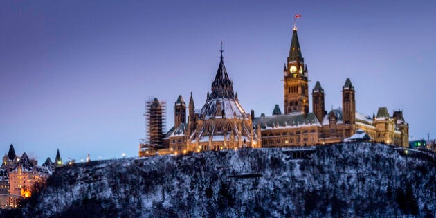 Parliament Hill in Ottawa, Canada. Seat of the Canadian Federal government.Taken from the Quebec side of the Ottawa River.