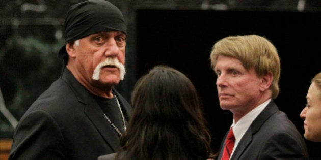 FILE - In this Monday, March 21, 2016, file photo, Hulk Hogan, whose given name is Terry Bollea, left, looks on in court moments after a jury returned its decision in St. Petersburg, Fla. Billionaire tech investor Peter Thiel has been secretly funding Hulk Hoganâs lawsuit against Gawker Media for publishing a sex tape, according to reports in Forbes and The New York Times. (Dirk Shadd/The Tampa Bay Times via AP, Pool, File)