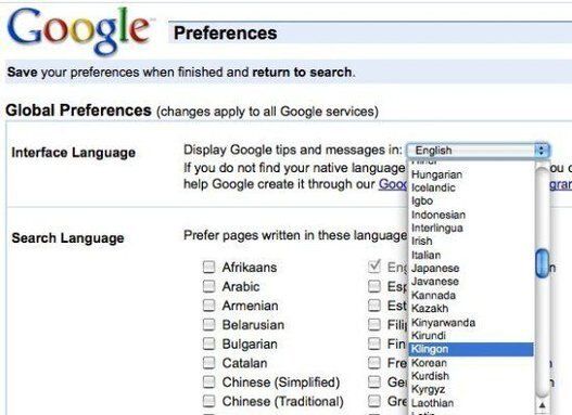 Change Google Language to Klingon