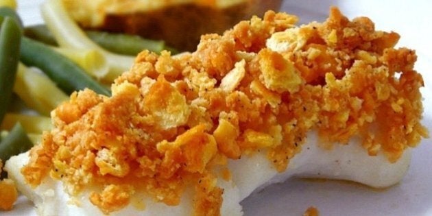 Baked cod recipe with Ritz crackers on top.