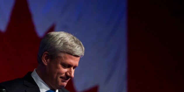 Conservative Leader Stephen Harper, Canada's prime minister, attends a news conference where he conceded victory on election day in Calgary, Alberta, Canada, on Monday, Oct. 19, 2015. Justin Trudeau's Liberal Party has swept into office with a surprise majority, ousting Prime Minister Stephen Harper and capping the biggest comeback election victory in Canadian history. Photographer: Ben Nelms/Bloomerg