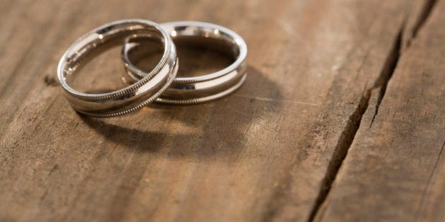 Wedding rings on table