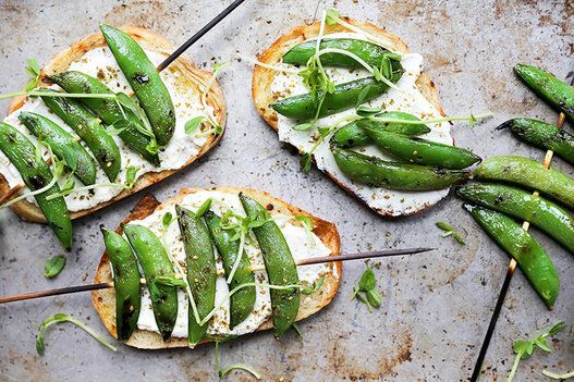 Grilled Snap Pea And Whipped Ricotta Toast