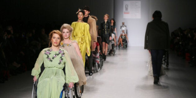 NEW YORK, NY - FEBRUARY 15: A models walk the runway at the FTL Moda fashion show during Mercedes-Benz Fashion Week Fall 2015 at The Salon at Lincoln Center on February 15, 2015 in New York City. (Photo by Oleg Nikishin/Kommersant Photo via Getty Images)