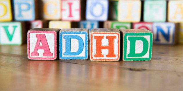 Vintage childrens alphabet blocks spelling ADHD