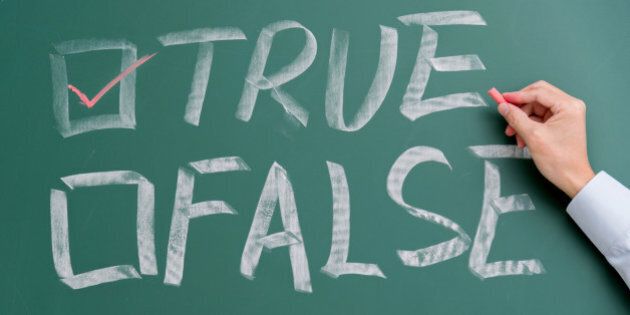 True and false checkboxes on chalkboard.